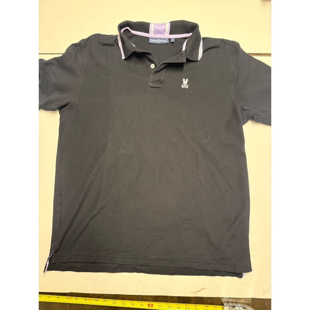 Psycho Bunny Mens Black Pima Cotton Polo Shirt Purple Trim B6K121Y1PC Size 7 XL